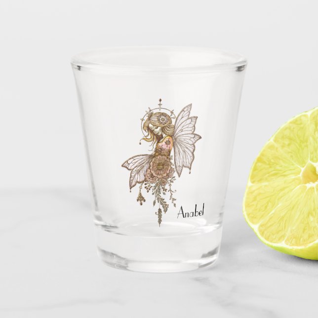Copo De Shot Asas ouros e sonhos florescentes, a fada mágica (Frente)