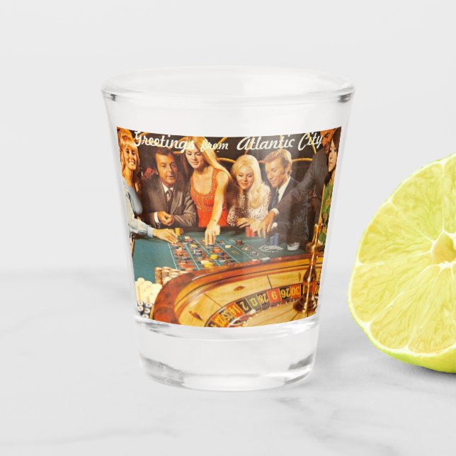 Copo De Shot Atlantic City NJ, Jogo, Roulette, Retro Postc (Frente)