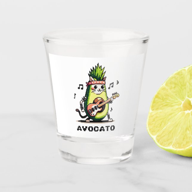 Copo De Shot Avocato - Engraçado Arte Pixel Avocado Gato Jogand (Frente)