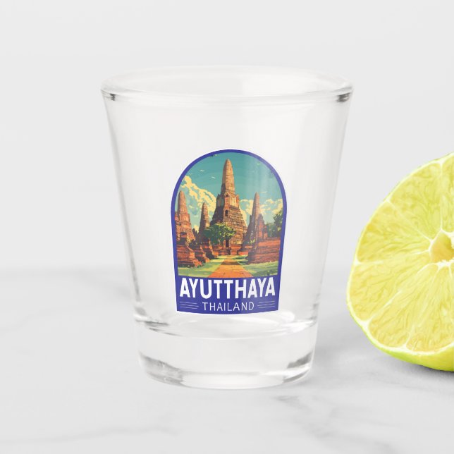 Copo De Shot Ayutthaya Thailand Viagem Art Emblem (Frente)
