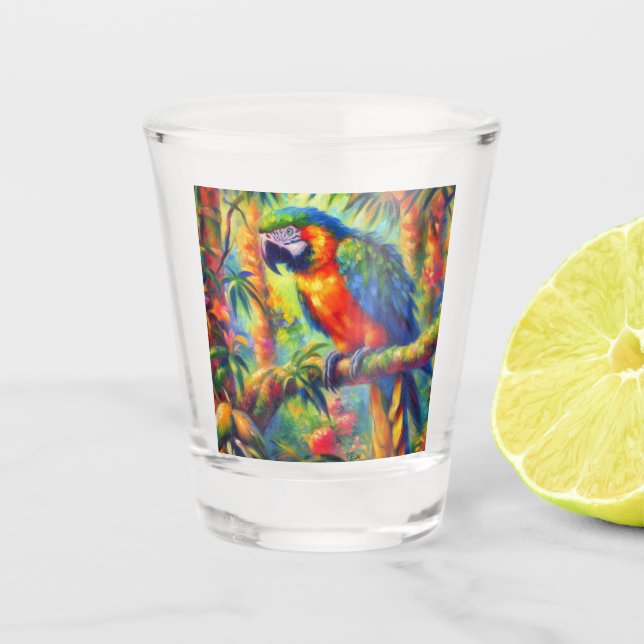 Copo De Shot Azul-azul-pássaro tropical impressionista (Frente)