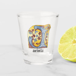 Copo De Shot Azul Medieval e Vermelho - Letra Iluminada J