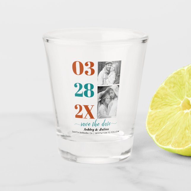 Copo De Shot Azul verde moderno e ferre duas fotos Salvar a dat (Frente)