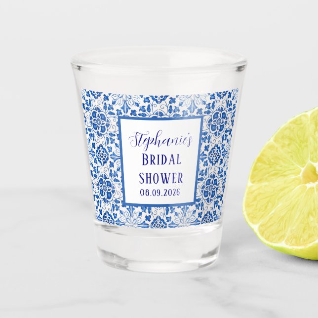 Copo De Shot Azulejos portugueses Azul Mediterrâneo Chá de noiv (Frente)