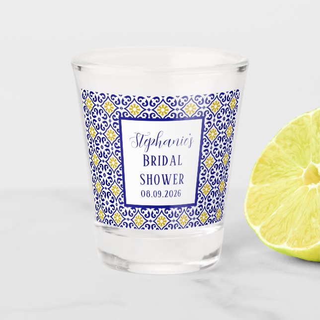 Copo De Shot Azulejos Portugueses Azul Mediterrâneo Chá de Noiv (Frente)