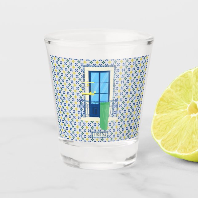 Copo De Shot Azulejos portugueses e varanda de janela com aves (Frente)