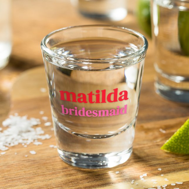 Copo De Shot Bachelorette Mínimo Vermelho e Rosa de Bridesmaid (Criador carregado)