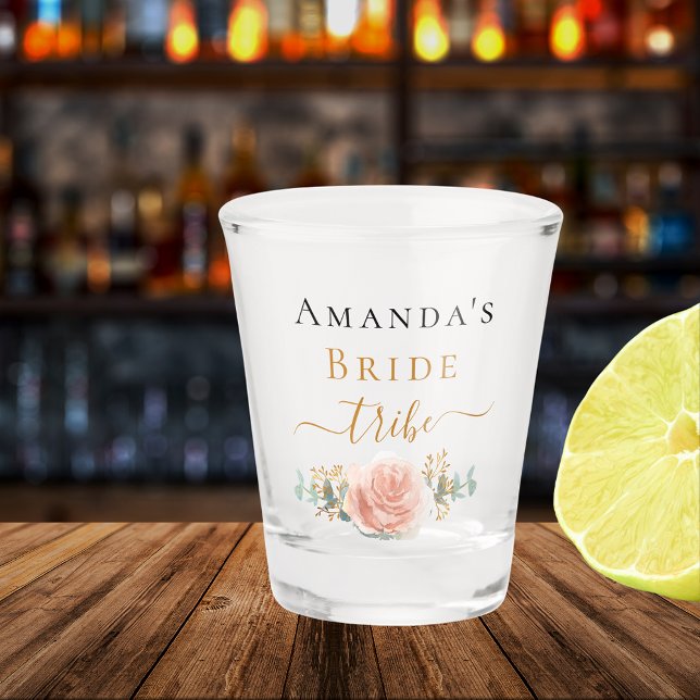 Copo De Shot Bachelorette rosa dourado tribo de noiva floral (Criador carregado)