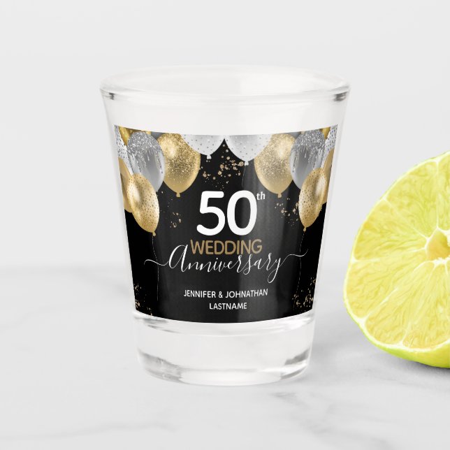 Copo De Shot Balões Dourados do 50º aniversário (Frente)