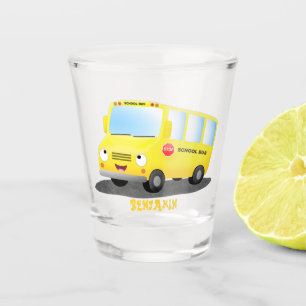 Copo De Shot Banda branca e feliz de ônibus escolar amarelo
