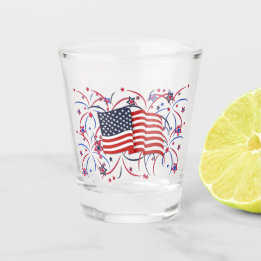 Copo De Shot Bandeira Americana e Fireworks