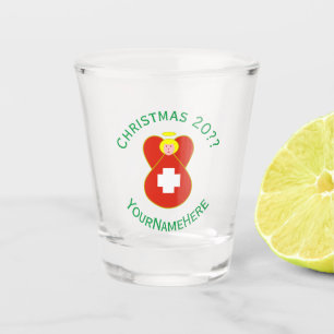 Copo De Shot Bandeira de Natal Anjo Suíço Personalizada