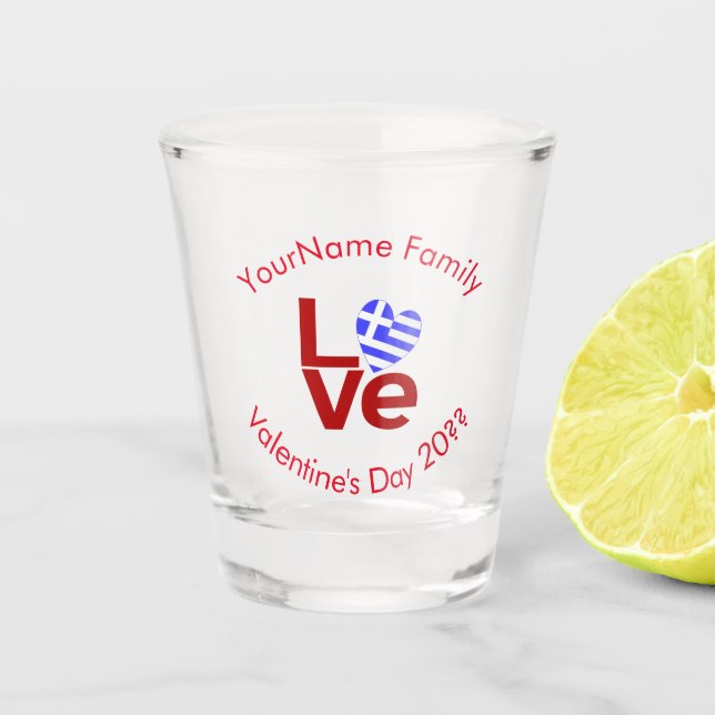 Copo De Shot Bandeira Grega Letras Vermelhas AMOR Personalizado (Frente)