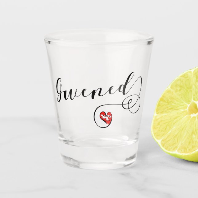 Copo De Shot Bandeira levantada em coração, Vannes, bretão, Bre (Frente)