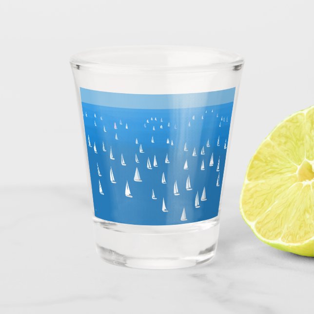 Copo De Shot Barcos à vela no mar azul profundo - Barcos à vela (Frente)
