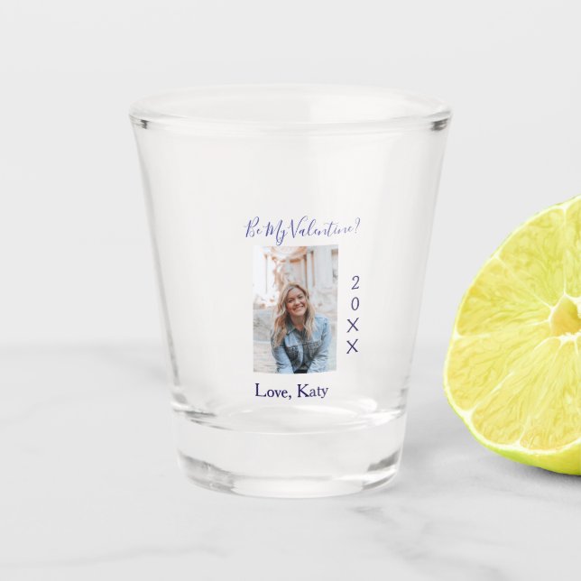 Copo De Shot Be my valentine love name purple year photo simple (Frente)