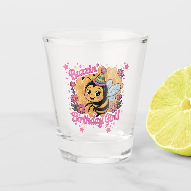 Copo De Shot Bebê de Aniversário Tema de Abelhas Bonitas (Frente)