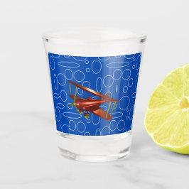Copo De Shot Bi-plane vermelho em círculos azuis e vidro loops