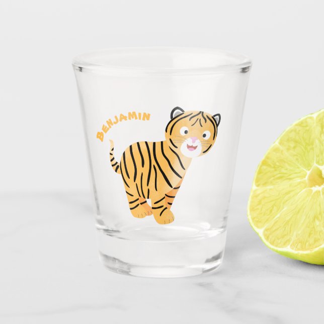 Copo De Shot Bicho de tigre feliz e bonito (Frente)