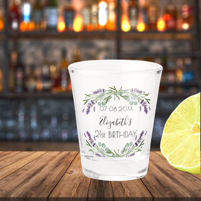 Copo De Shot Birthday lavender eucalyptus greenery name (Criador carregado)