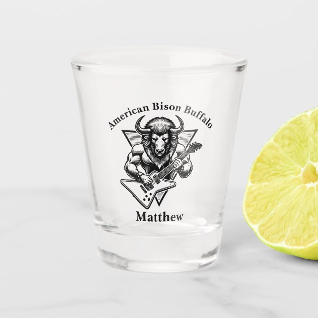 Copo De Shot Bison Buffalo Dourado a disparar sobre o violão (Frente)