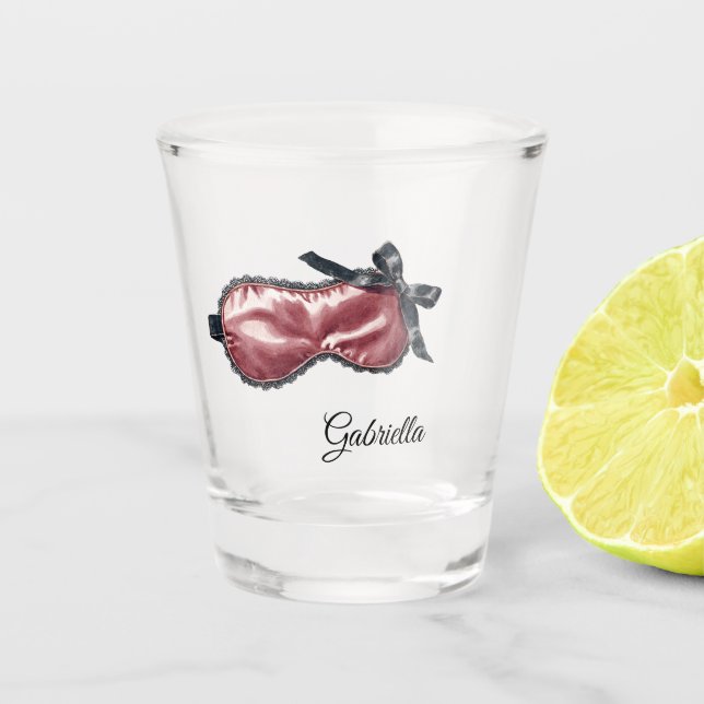 Copo De Shot Black Lace Burgundy Mask Bow (Frente)