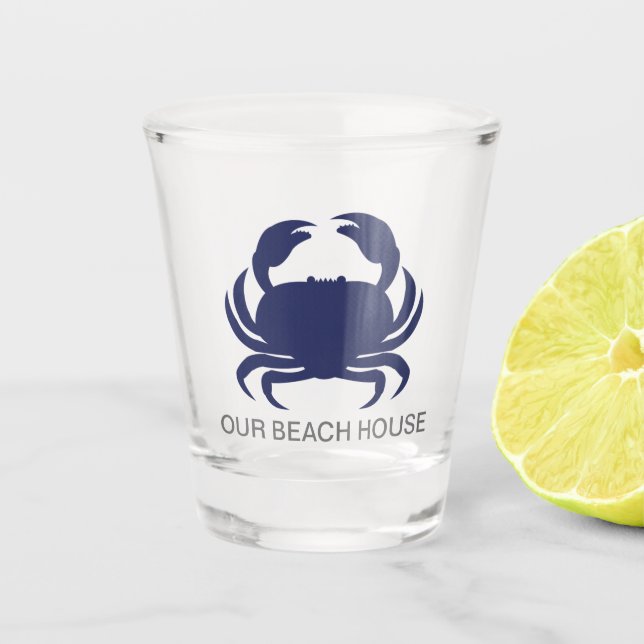 Copo De Shot Blue Crab Personalize Name Modern Beach Party (Frente)