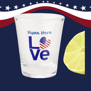 Copo De Shot Blue LOVE EUA Coração Bandeira Personalizada