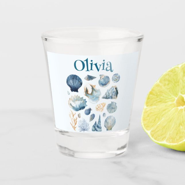 Copo De Shot Blue Seashells Summer Shot Glass | Custom Name (Frente)