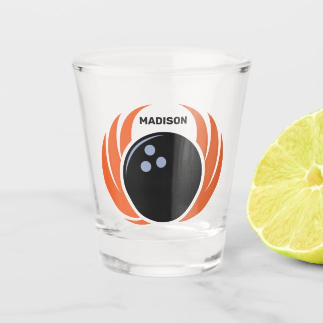 Copo De Shot Bola de boliche de nome personalizado com chama (Frente)