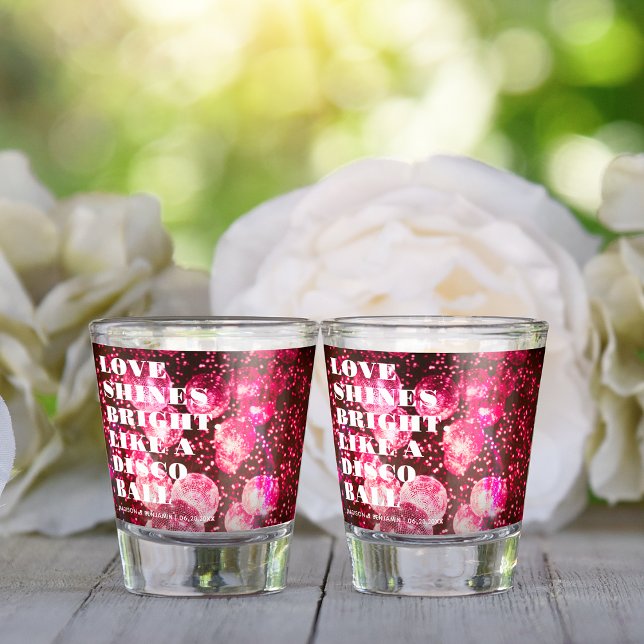 Copo De Shot Bolas de Discoteca Retro Rosa Chic Casamento Recém (Criador carregado)