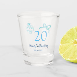 Copo De Shot Bolo de 20º aniversário com laço azul nome data pa