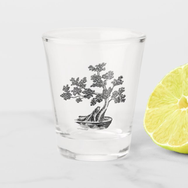 Copo De Shot Bonsai - Estilo chinês - preto e branco (Frente)