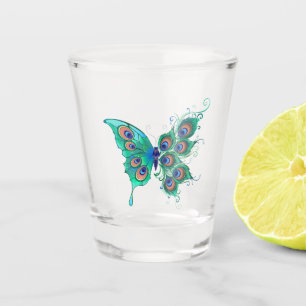 Copo De Shot Borboleta com Penas de Pavão Verde