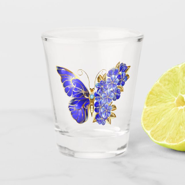 Copo De Shot Borboleta Safira Flor (Frente)