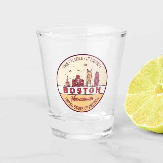 Copo De Shot Boston Massachusetts Skyline Emblem (Frente)