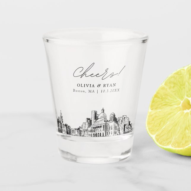 Copo De Shot Boston Wedding Favor Cheers Personalizados (Frente)