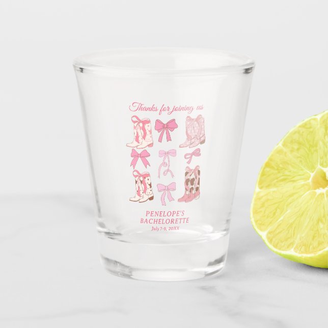 Copo De Shot Botas e Laços Rosa Festa de Solteira Menina  (Frente)