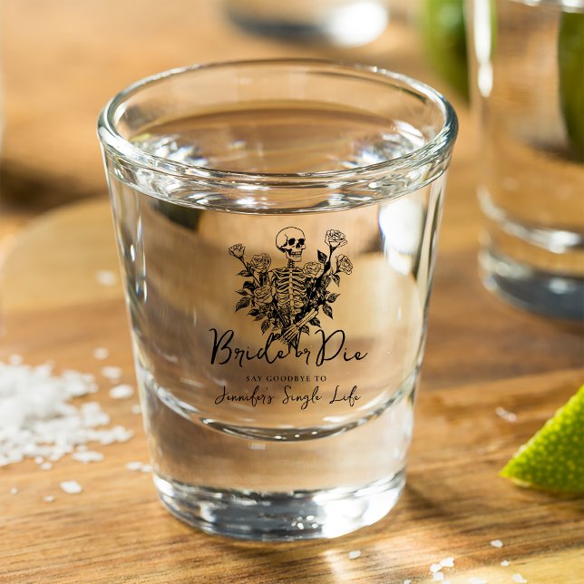 Copo De Shot Bride or Die Skeleton Roses Bachelorette Party (Criador carregado)
