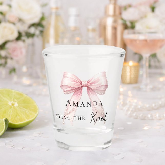 Copo De Shot Bride tying the knot blush pink bow Bachelorette (Criador carregado)