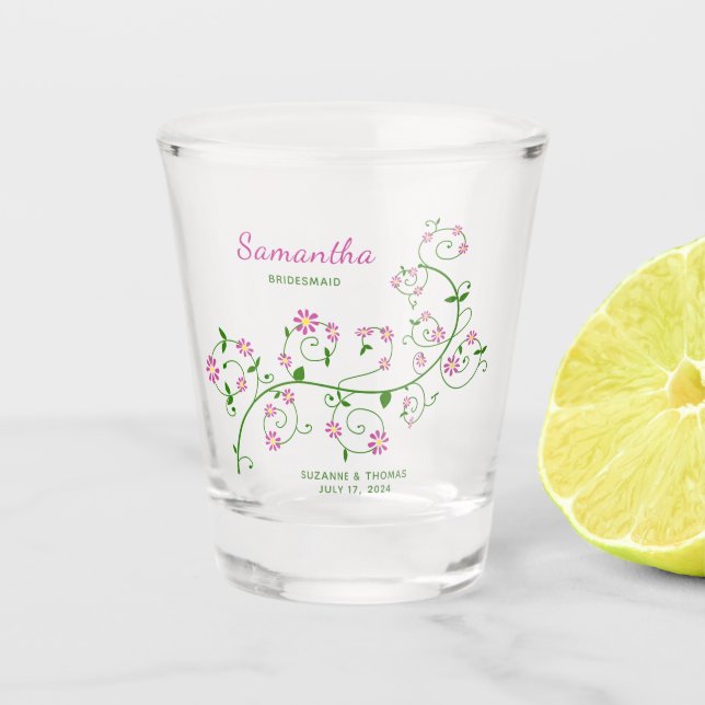 Copo De Shot Bridesmaid Floral Personalizado (Frente)