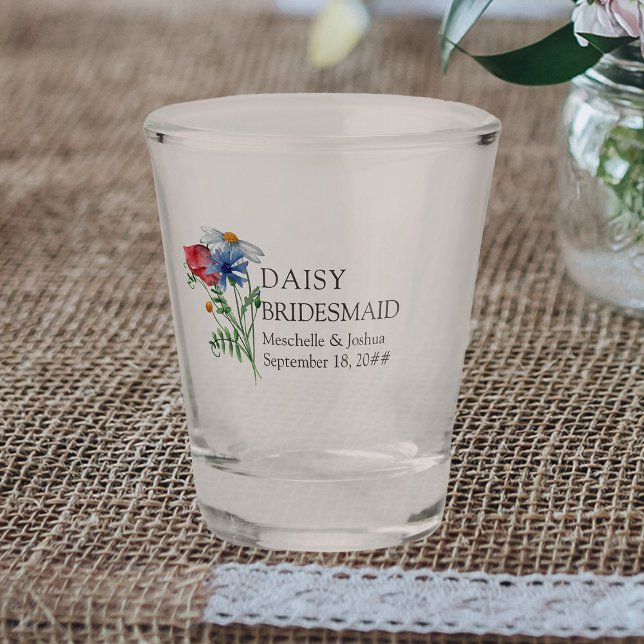 Copo De Shot Bridesmaid Wildflower Buquê Floral Sh (Bridesmaid shot glass - lovely as a wedding favor or for your bachelorette party)