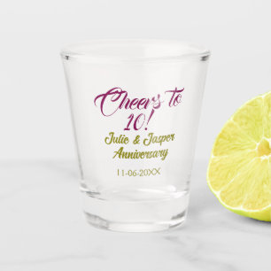 Copo De Shot Brinde ao 10º aniversário de casamento dourado ros