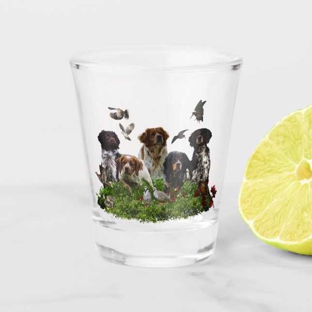 Copo De Shot Brittany Spaniel e narceja  (Frente)