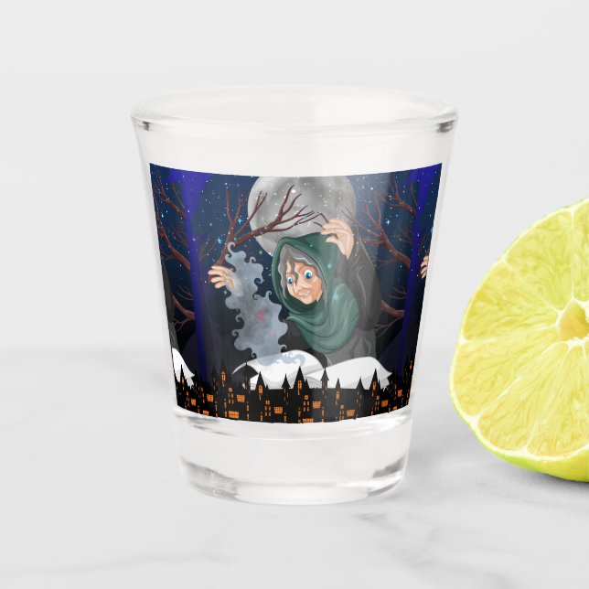 Copo De Shot Bruxa Assustadora & Casa Assombrada Halloween🌙 (Frente)