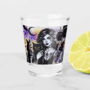 Copo De Shot Bruxa Gótica Celestial e Gato Negro