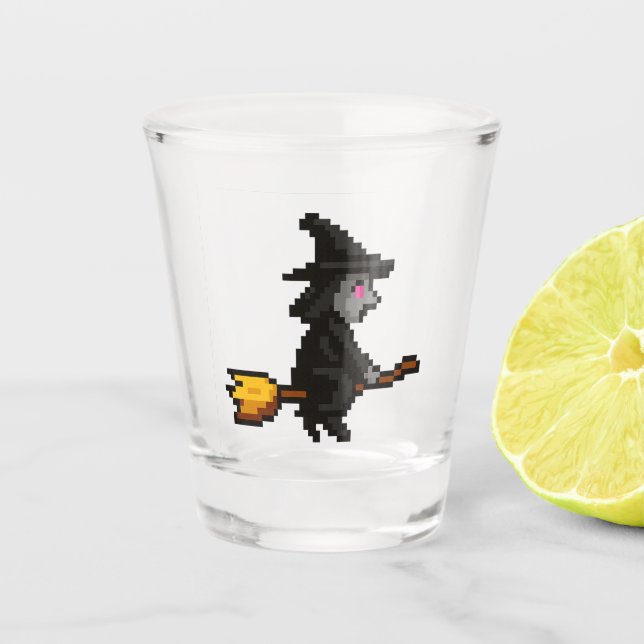 Copo De Shot Bruxa Retro de 8-bits (Frente)
