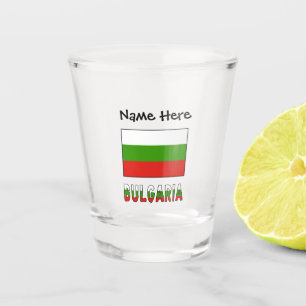 Copo De Shot Bulgária e bandeira búlgara com seu nome