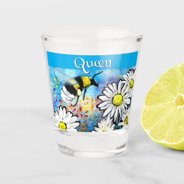 Copo De Shot Bumble Bee Whimsical em Daisies Personalizado (Frente)