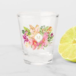 Copo De Shot Buquê de Pastel Rosa, Flores de Vintagem Monograma